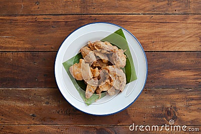 Thai traditional food Fried Pork Intestine Stock Photo