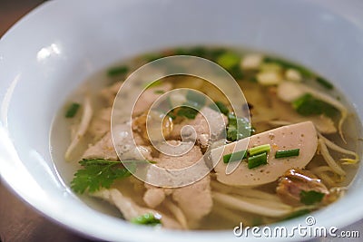Thai traditional noodles seafood pork meat ball soup Stock Photo