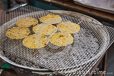 Thai traditional sesame dough sheet grill. Stock Photo