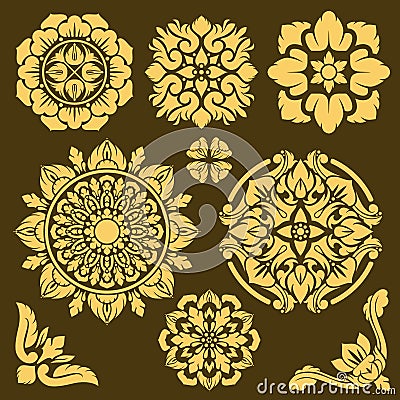 Thai traditional vector ornament and frame borders set Vector Illustration