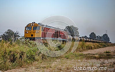 Thai trains are running to deliver oil to Chonburi province in eastern Stock Photo
