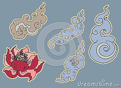 Thai water wave isolate on white background.water splash design for tattoo. Vector Illustration