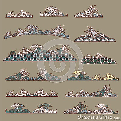 Thai water wave isolate on white background.water splash design for tattoo. Vector Illustration