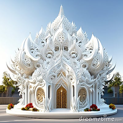 Thai white temple, Wat Rong Khun, Chiang Rai, Thailand AI generated Stock Photo