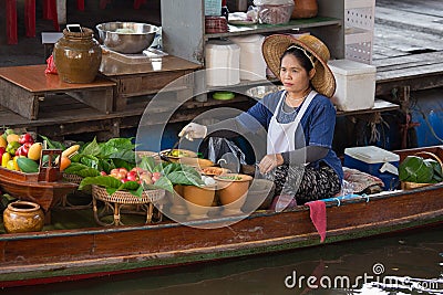 Thai woman in Taling Chan Floating Market. Bangkok, Thailand Editorial Stock Photo