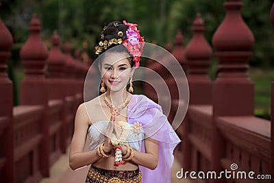 Thai Woman In Traditional Costume Stock Photo