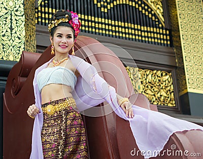 Thai Woman In Traditional Costume Of Thailand Stock Photo