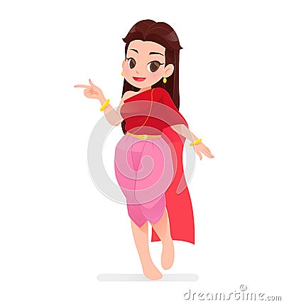 Thai women in thai traditional dress, Vector cartoon Vector Illustration