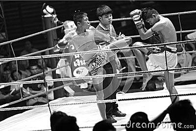 Thai young boxers fighting on boxing ring Editorial Stock Photo