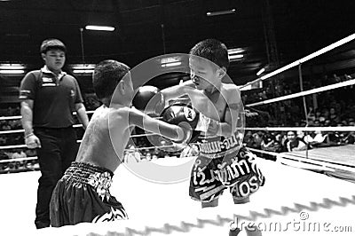 Thai young boxers fighting on boxing ring Editorial Stock Photo