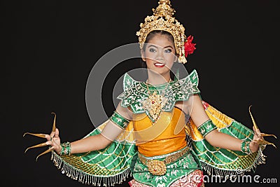 Thai young lady in an ancient Thailand dance wea Editorial Stock Photo