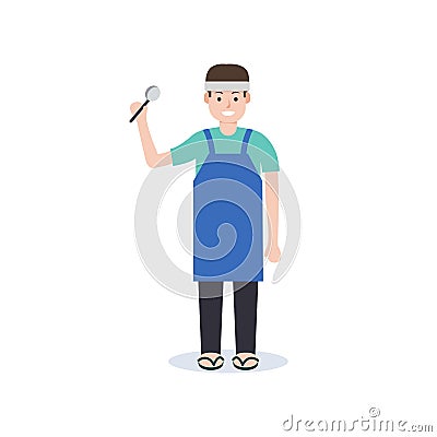 Thai young man curry rice merchant character flat style design. Vector Illustration