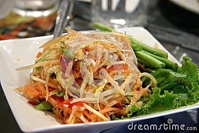 Thai young papaya salad Stock Photo