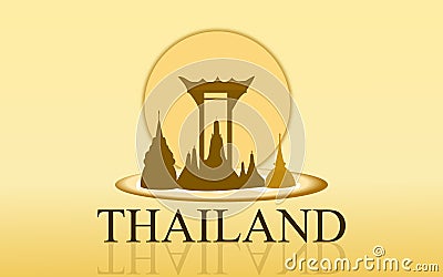 Thailand Amazing Tourism wat arun temple gold color design for banner . Thai art graphic sign illustration Cartoon Illustration