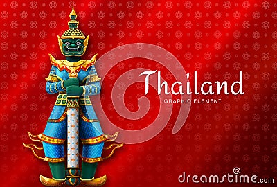 Thailand art Thai Temple Guardian Giant high detail Vector Illustration