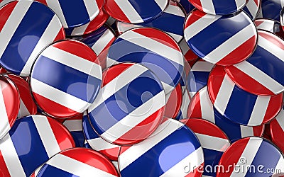 Thailand Badges Background - Pile of Thai Flag Buttons. Stock Photo