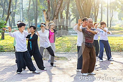 Tai chi in Lumphini Park Editorial Stock Photo