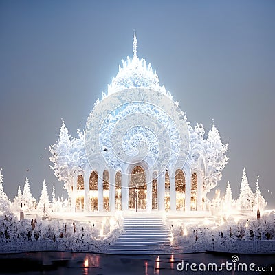 Thailand, Bangkok, Wat Rong Khun in winter. Generative AI Stock Photo