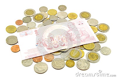 Thailand banknotes and coins Stock Photo