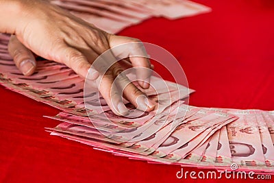 Thailand banknotes decorate for wedding ceremony in thai culture. Stock Photo