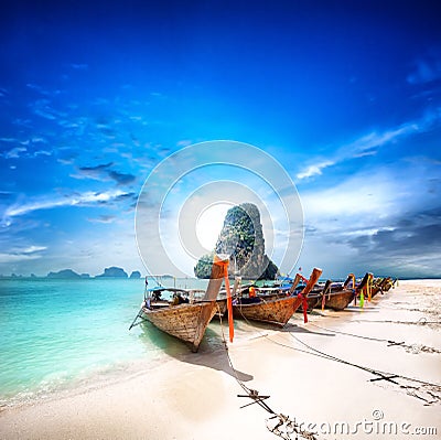 Thailand beach on tropical island. Beautiful travel background Stock Photo