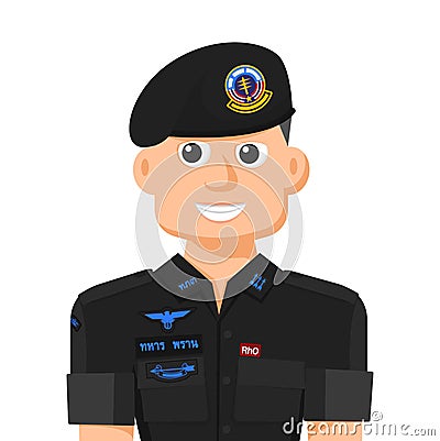 Thailand black army ranger in simple flat vector. Vector Illustration