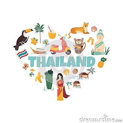 Thailand cartoon vector banner. Travel illustration Vector Illustration