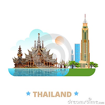 Thailand country design template Flat cartoon styl Vector Illustration