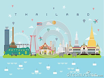 Thailan Famous Landmarks Infographic Templates for Traveling Minimal Style and Icon, Symbol Set Vector Illustration Can be use for Vector Illustration
