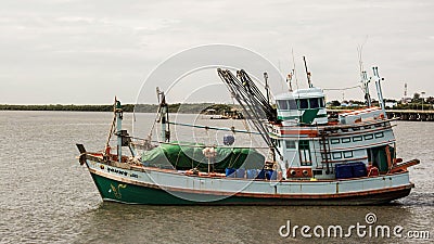 Thailand Fishing boats Close up on the sea Editorial Stock Photo