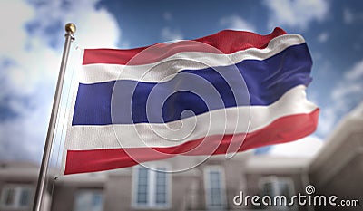 Thailand Flag 3D Rendering on Blue Sky Building Background Stock Photo