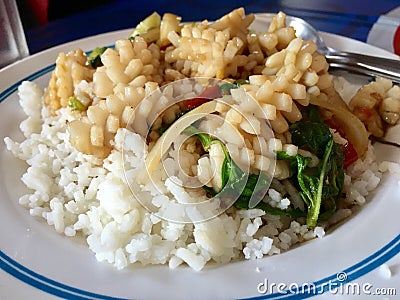 Thailand food in the resterent, beep fire on plat. Stock Photo
