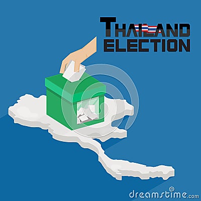 Thailand general election. Ballot box with hand voting on Thailand map background. - Vector illustration Vector Illustration