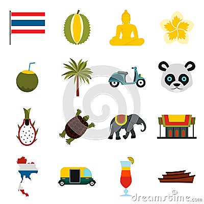 Thailand icons set, flat ctyle Vector Illustration