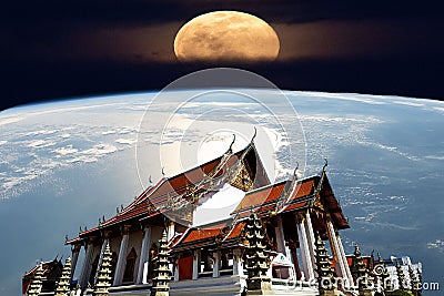 Thailand 1 January 2022 : Wat Suthat on earth view moon in Thailand is a popular tourist destination Stock Photo