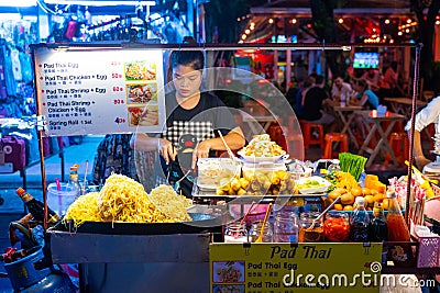 Thailand-27 July 2019::Pad Thai street food at Khao San Road Editorial Stock Photo