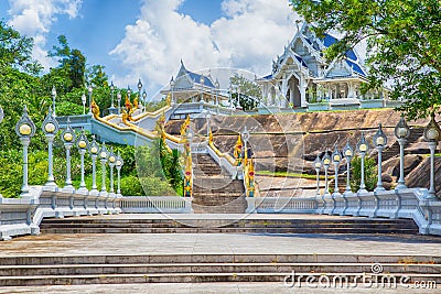 Thailand Krabi province 03.08.2018. Temple Wat Kaew Korawaram white Temple in Krabi. Entrance to the temple with golden dragons Editorial Stock Photo