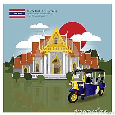 Thailand Landmark and Travel Attractions Vector Illustration