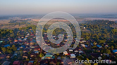 Thailand- The local village Isaan aerial view house roof from drone Stock Photo