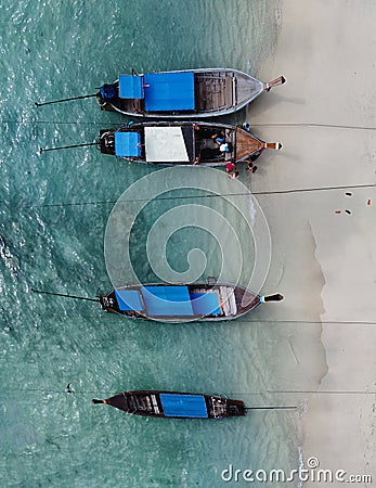 Thailand long tail and speed boat thai at Phuket beach, beautiful crystal emerald green water Stock Photo