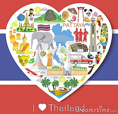 Thailand love. Set vector icons and symbols in form of heart Vector Illustration