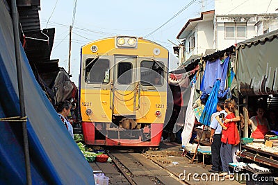 Thailand Maeklong Train Market Editorial Stock Photo