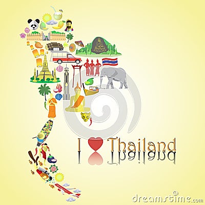 Thailand map. Thai color vector icons and symbols in form of map Vector Illustration