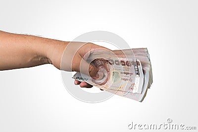 The Thailand money in hand ,isolate Stock Photo