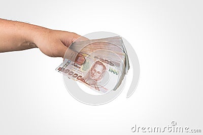 The Thailand money in hand ,isolate Stock Photo