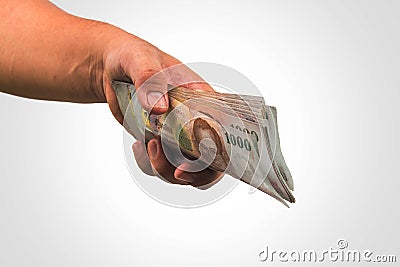 The Thailand money in hand ,isolate Stock Photo