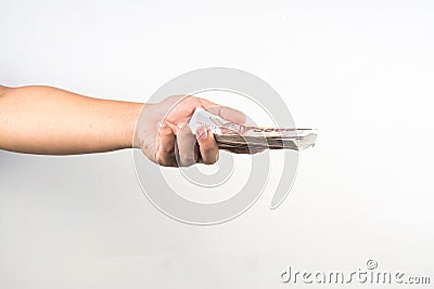 The Thailand money in hand ,isolate Stock Photo