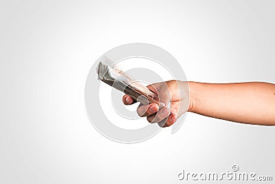 The Thailand money in hand ,isolate Stock Photo