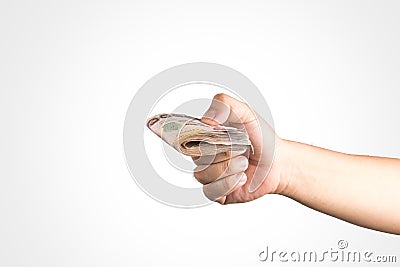 The Thailand money in hand ,isolate Stock Photo