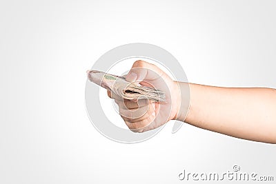 The Thailand money in hand ,isolate Stock Photo